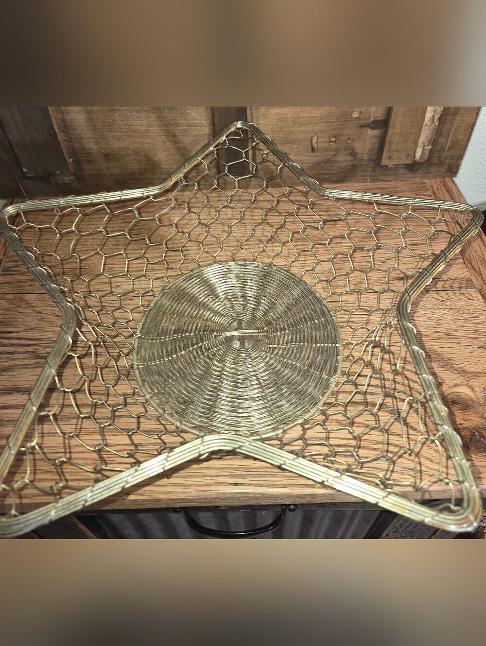 Vintage Gold Tone Brass Wire Star Basket